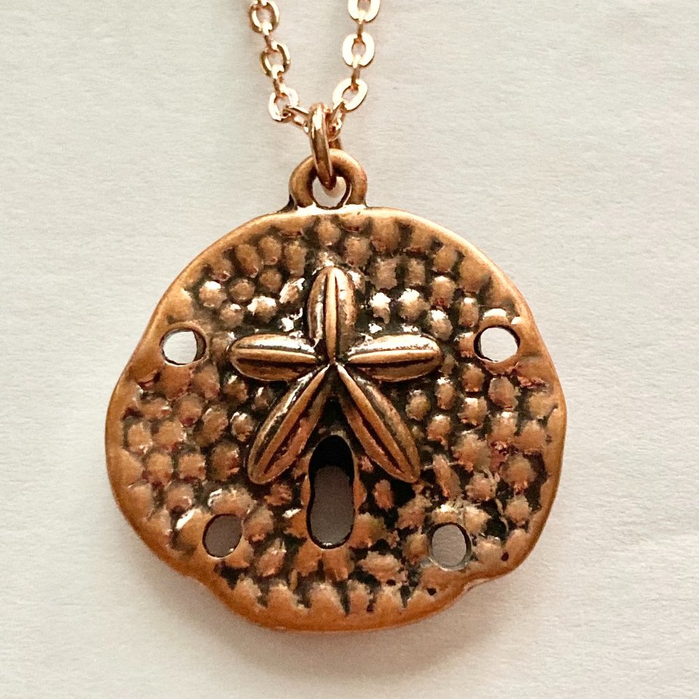 Sand Dollar Sea Life Pendant Necklace Island Copper Rose Gold Plated 18" Chain